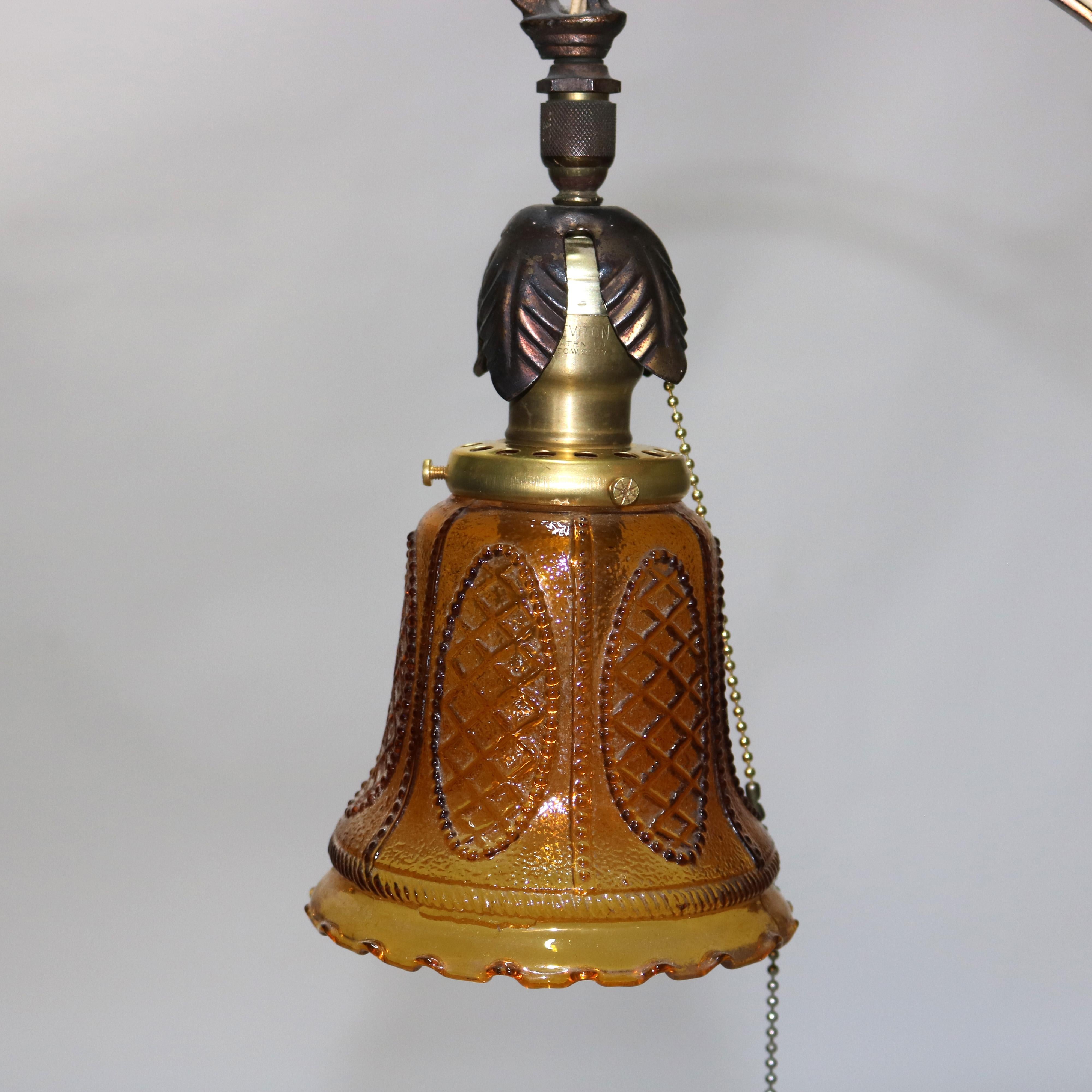 Antique Brass & Onyx Figural Gooseneck Bridge Lamp with Amber Glass Shade c1930 For Sale 6