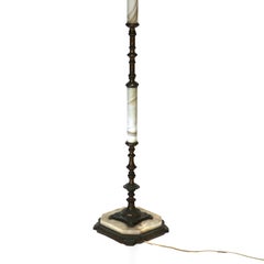 Antique Brass & Onyx Figural Gooseneck Bridge Lamp with Amber Glass Shade c1930