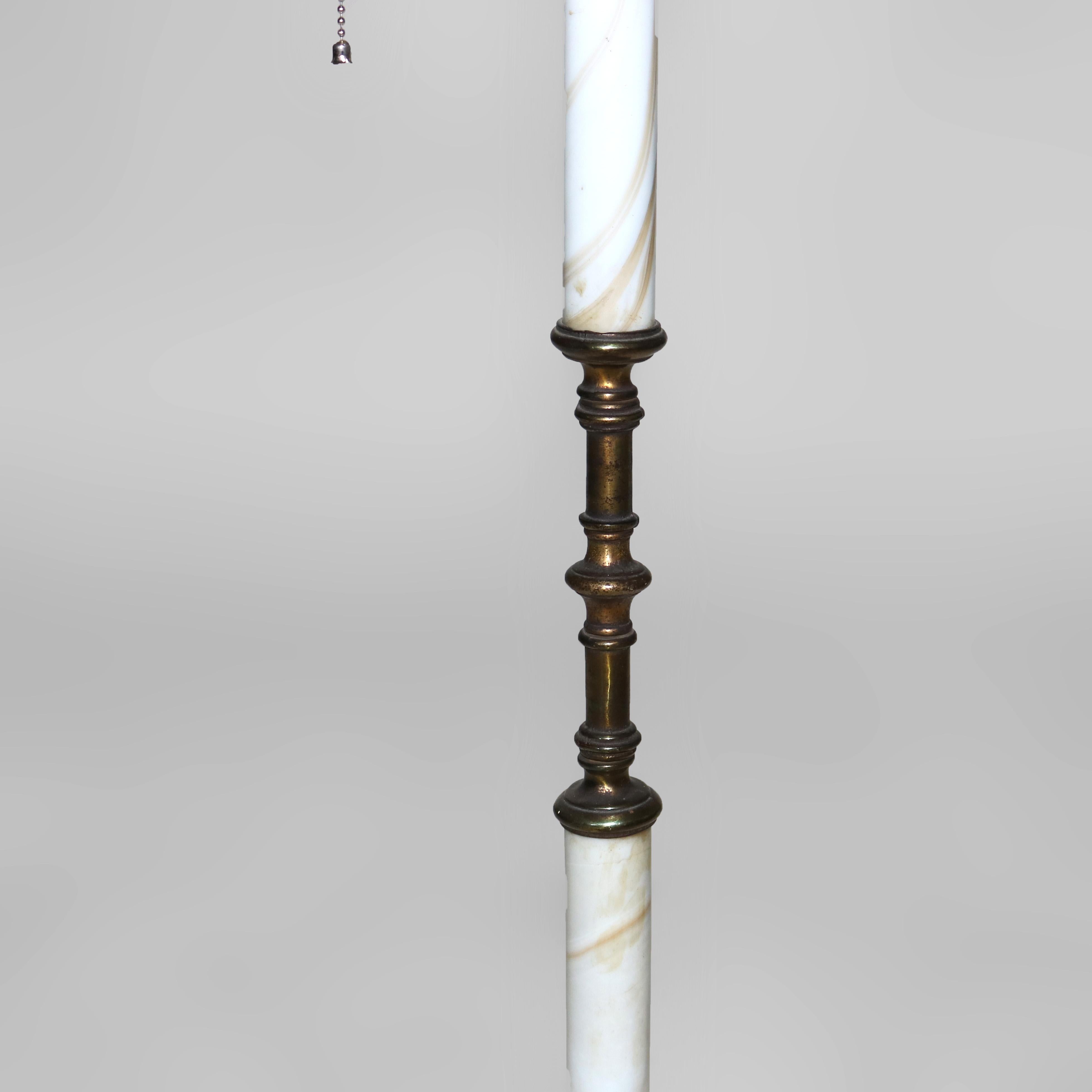 Antique Brass & Onyx Figural Gooseneck Bridge Lamp with Amber Glass Shade c1930 For Sale 2