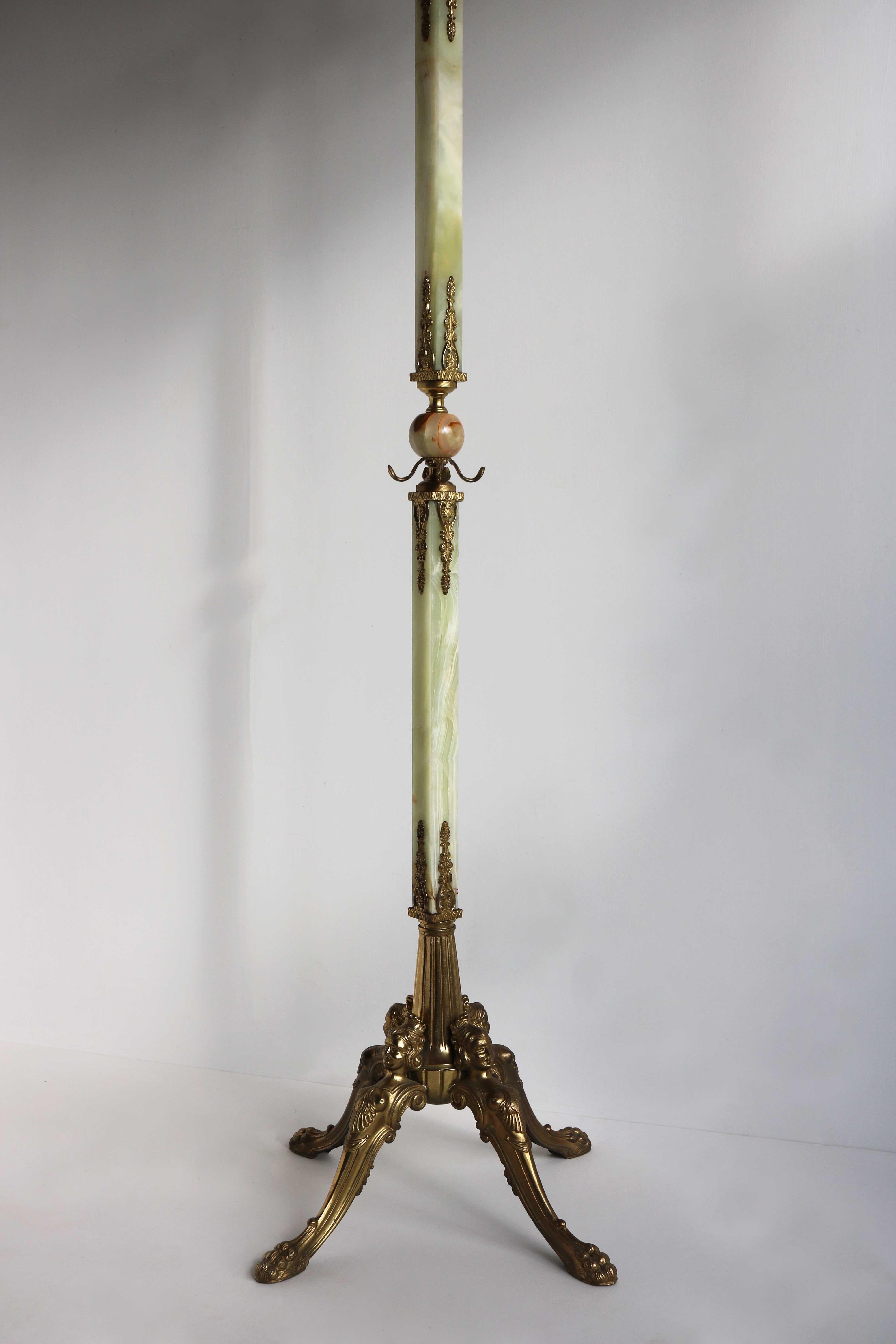 Antique Brass & Onyx Square Marble Coat Hat Rack Hall Tree Stand, Italian, 1960 For Sale 2