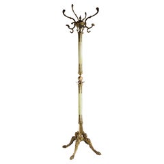 Antique Brass & Onyx Square Marble Coat Hat Rack Hall Tree Stand, Italian, 1960