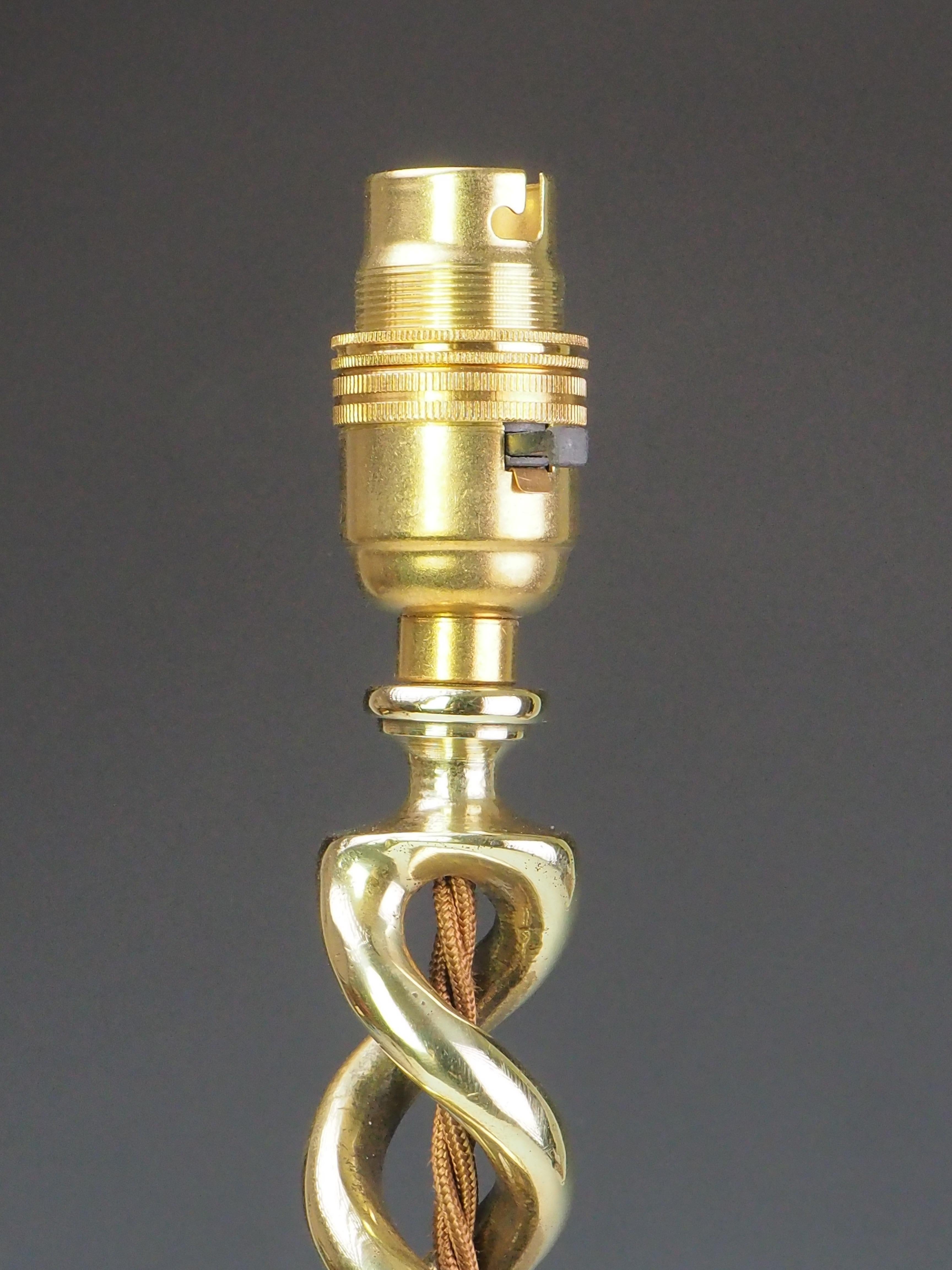 19th Century Antique Brass Open Twist Table Lamp For Sale