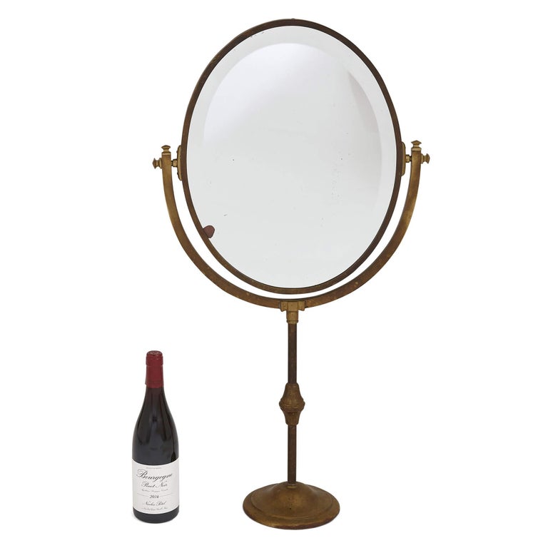 Antique Brass Oval Table Mirror For Sale at 1stDibs