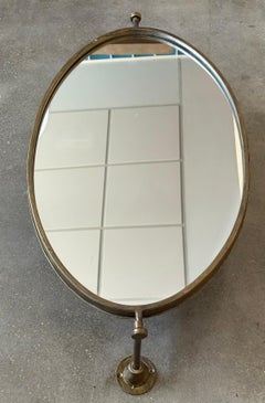 Espejo ovalado abatible de latón antiguo – Diseño convertible para colgar en la pared o colocar sobre una mesa