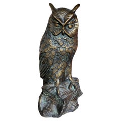 Sculpture de hibou ancien en laiton, vers 1900