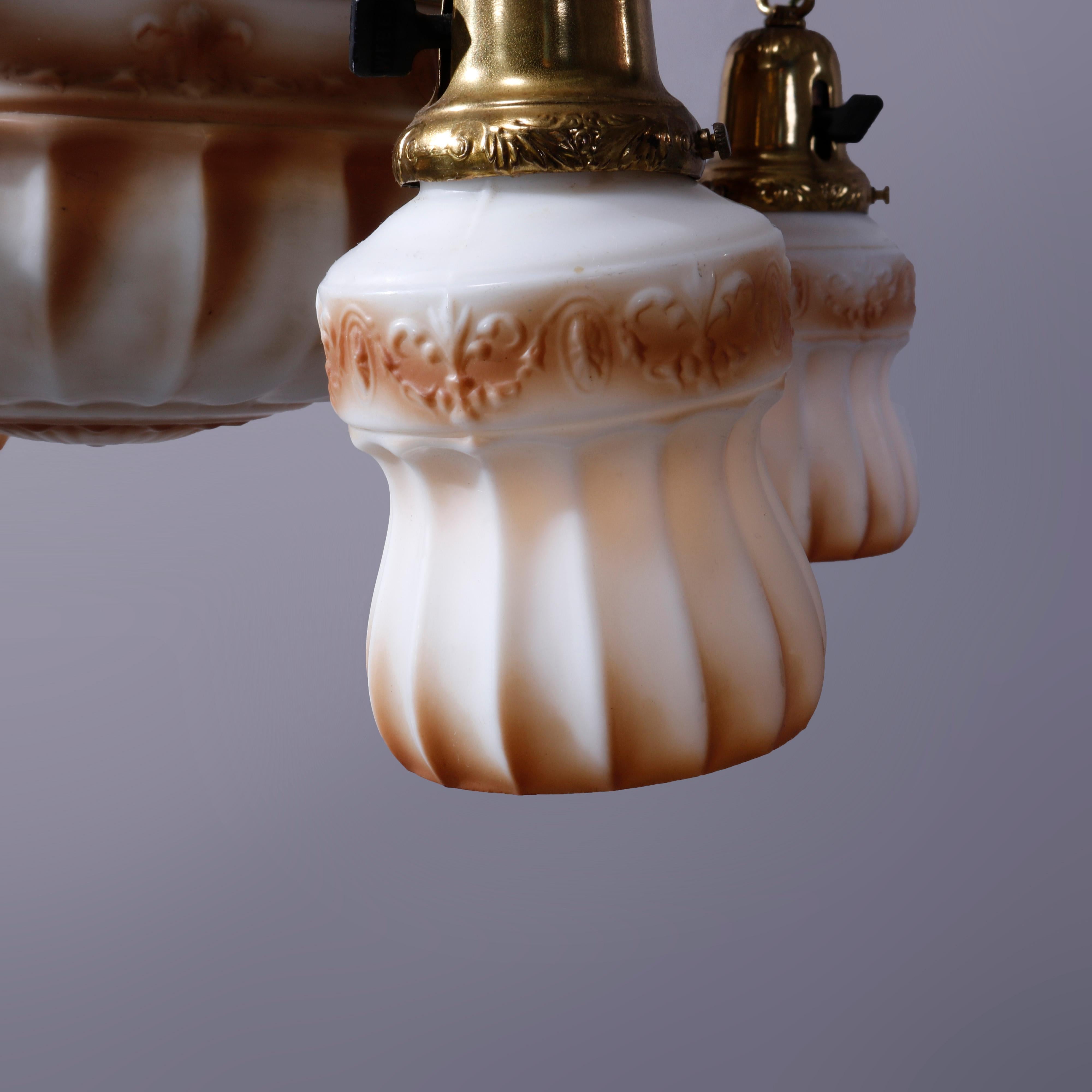 20th Century Antique Brass Pan & Drop-Light Hanging Ceiling Fixture Circa 1920