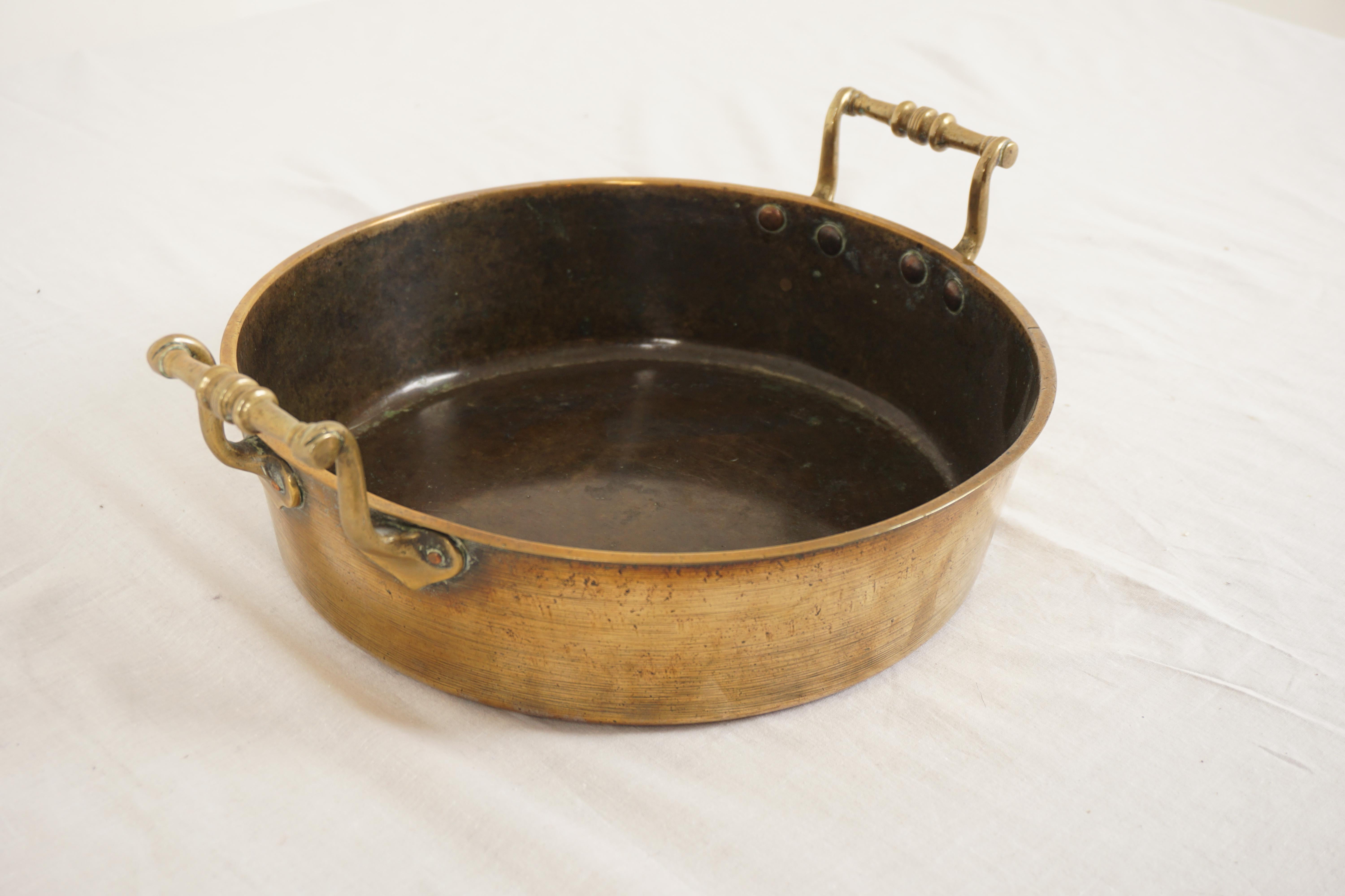 Scottish Antique Brass Pan, Victorian Double Handled Pan, Scotland 1880, H1075 For Sale