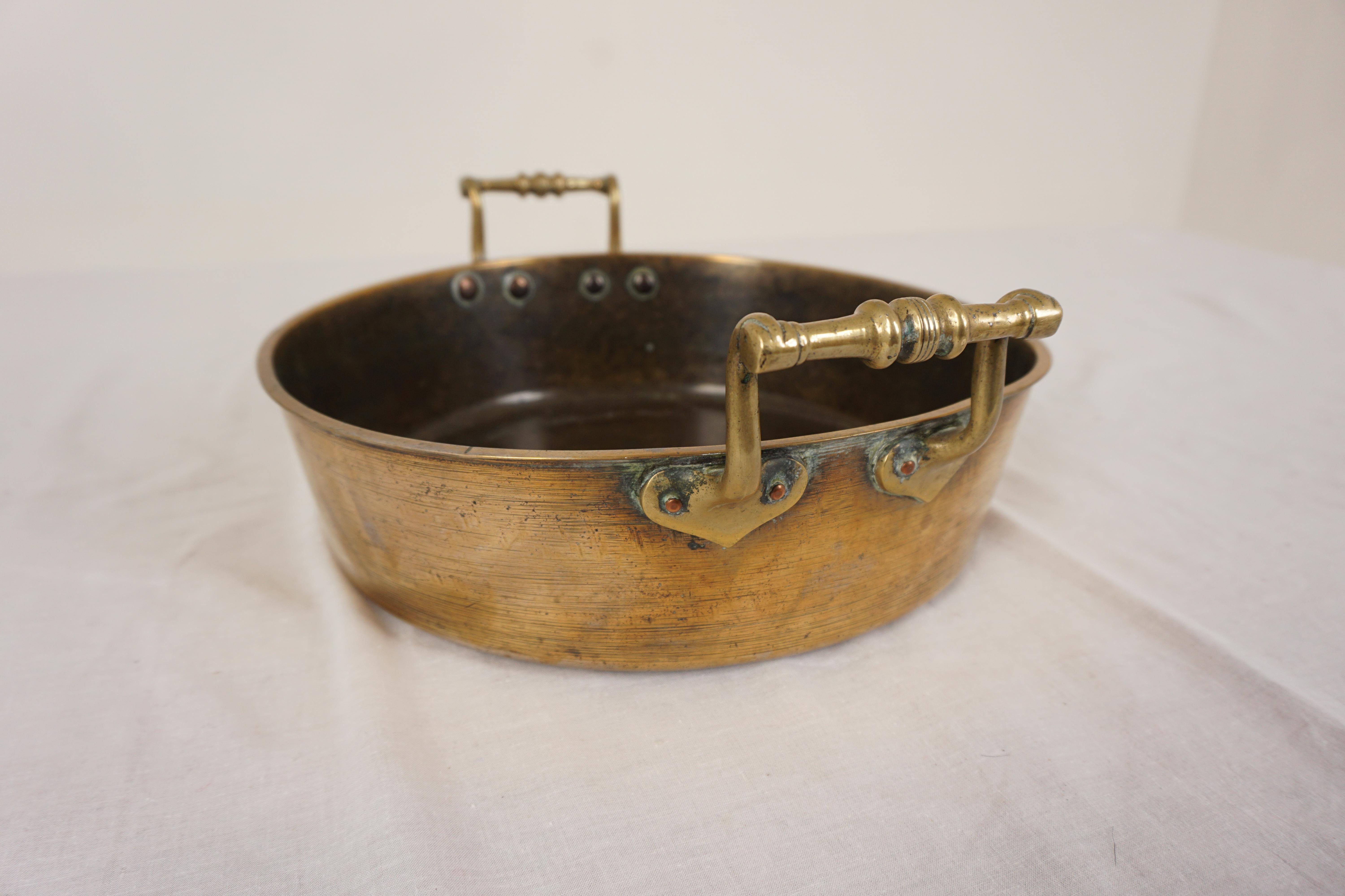 Late 19th Century Antique Brass Pan, Victorian Double Handled Pan, Scotland 1880, H1075 For Sale