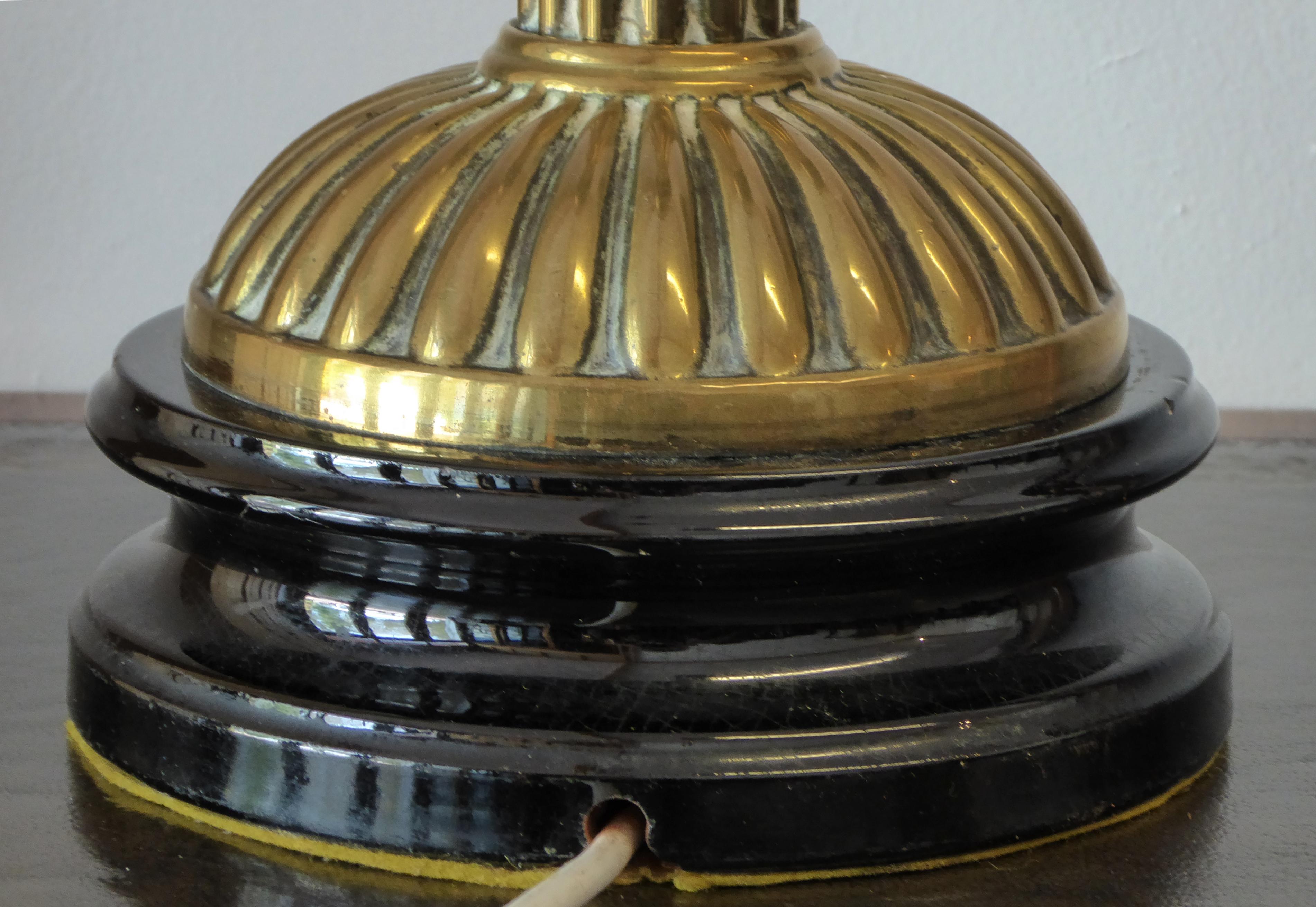 Antique Brass Paraffin Lamp Converted to Electric For Sale 8