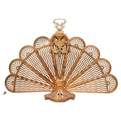 Antique Brass Peacock Folding Fireplace Screen