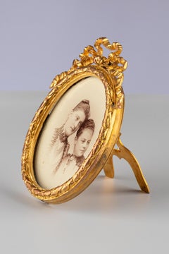 Antique Brass Picture Frame, Photo Frame Bow, France, Circa 1880, 6 x 7 cm