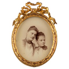 Antique Brass Picture Frame, Photo Frame Bow, France, Circa 1880, 6 x 7 cm