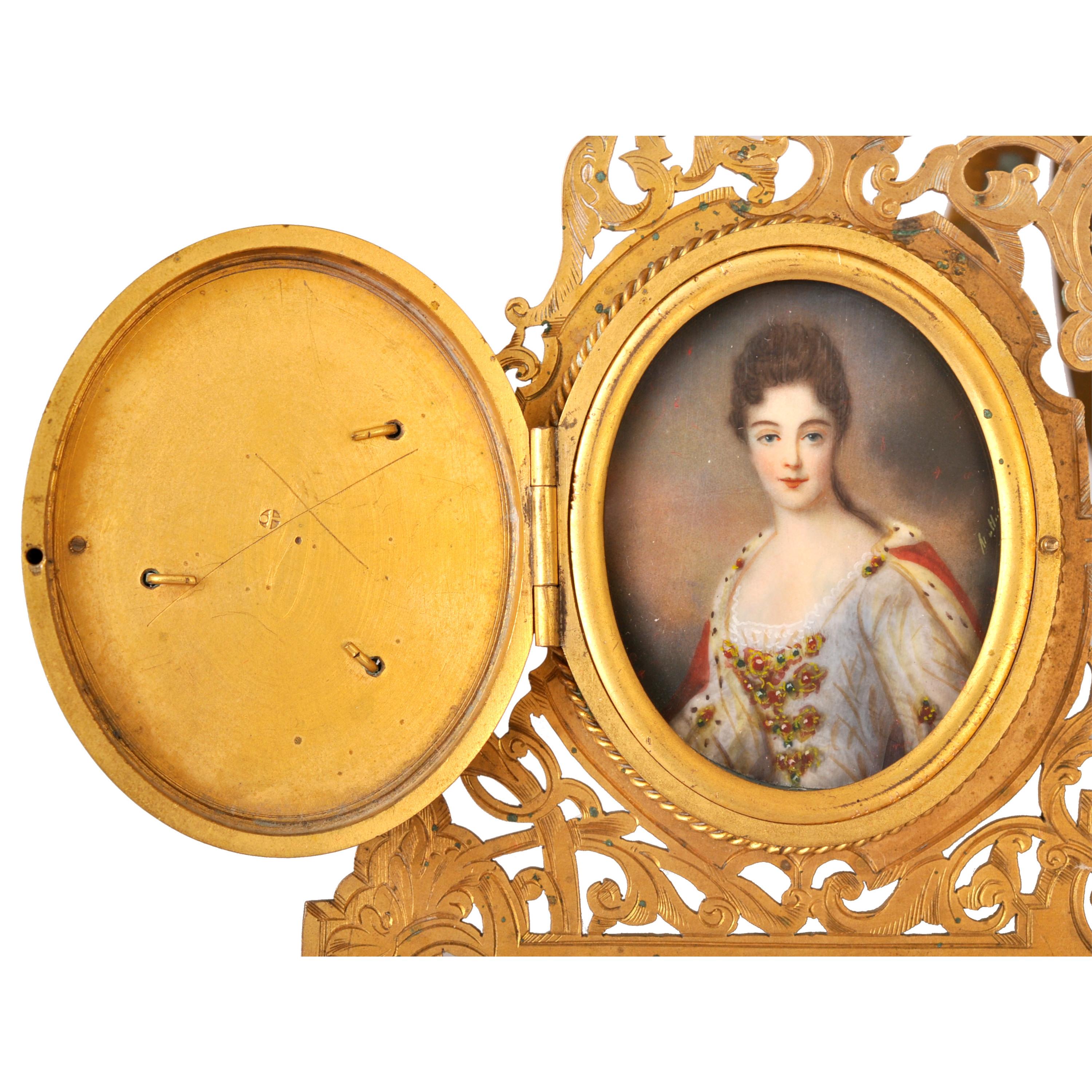 Antique Brass & Pietra Dura Portrait Miniature Painting George Washington 1880 For Sale 1