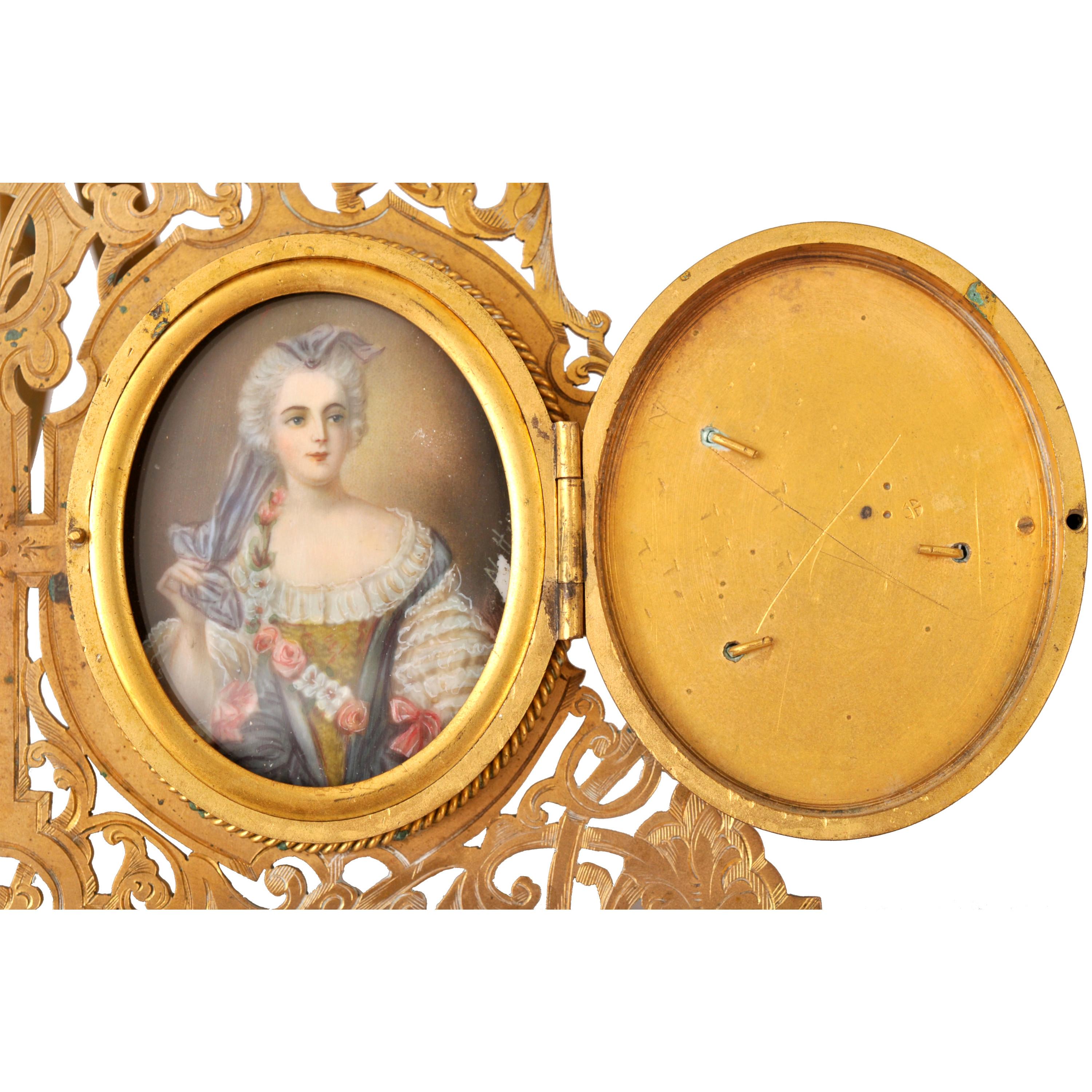 Antique Brass & Pietra Dura Portrait Miniature Painting George Washington 1880 For Sale 2