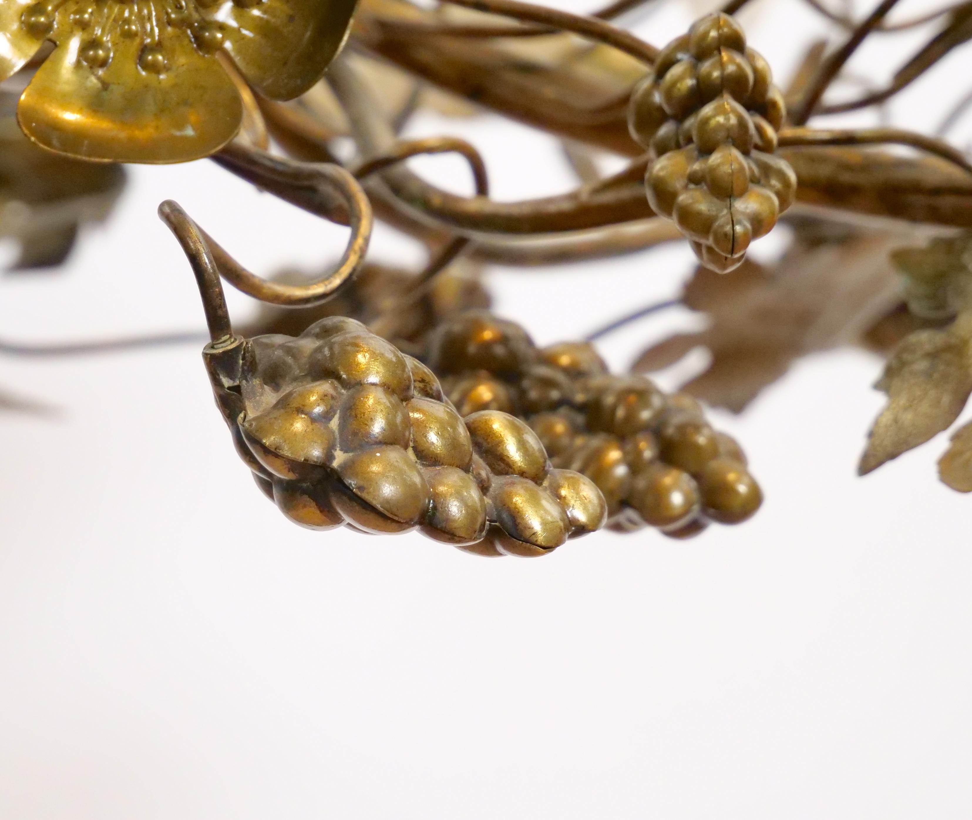 Antique Brass / Porcelain Floral Decorated Six Arm Chandelier For Sale 2