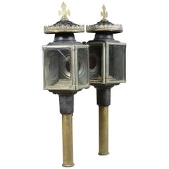Antique Brass Raydyot Carriage Lamps, 20th Century