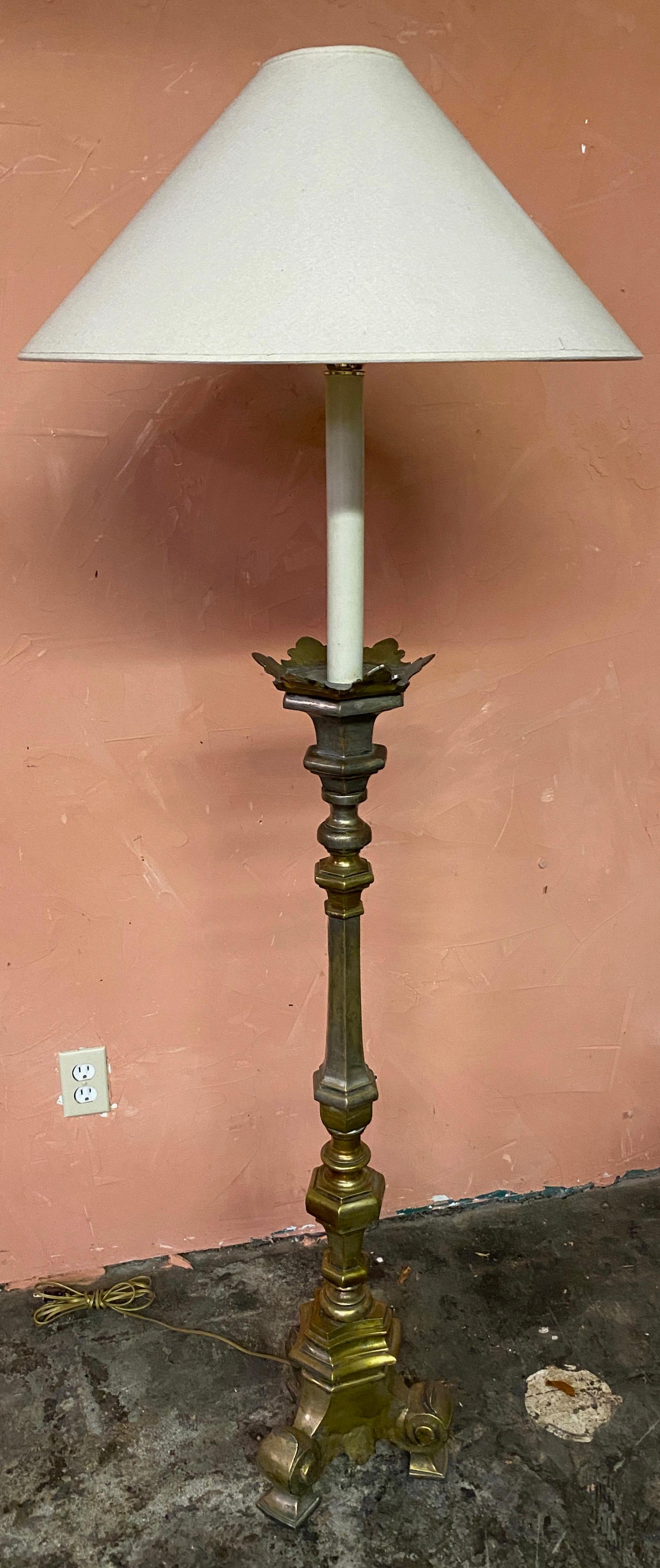 Antique Brass Renaissance Style Candlestick Floor Lamp For Sale 5