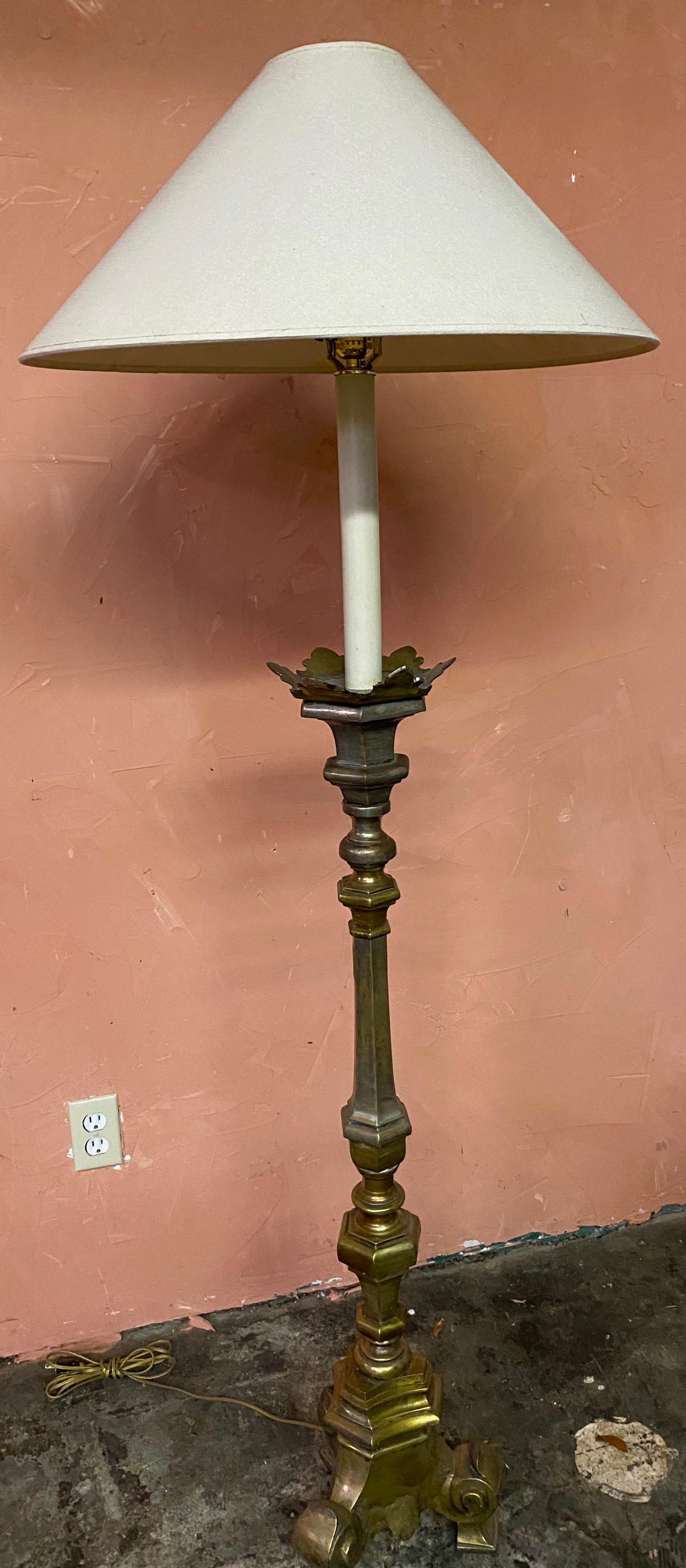 Antique Brass Renaissance Style Candlestick Floor Lamp For Sale 2