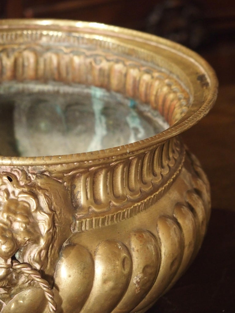 Antique Brass Repousse Jardinière from France, circa 1860 at 1stDibs