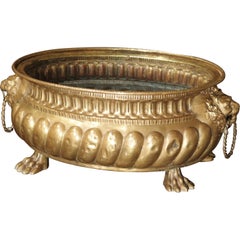 Antique Brass Repousse Jardinière from France, circa 1860