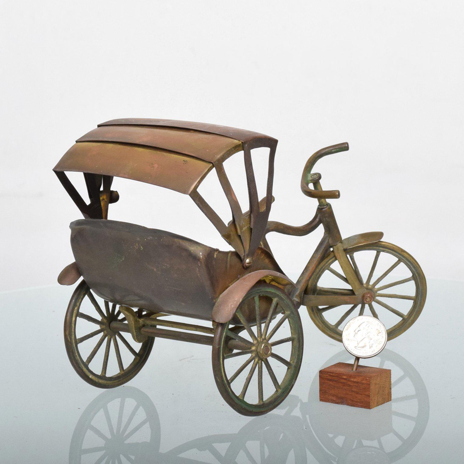 Unknown Antique Brass Rickshaw Oriental Tricycle Toy Sculpture