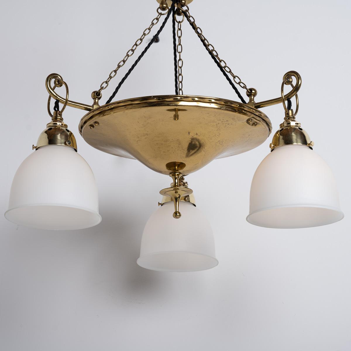 Antique Brass Ring Chandelier with Satin Opaline Glass Shades by GEC 5