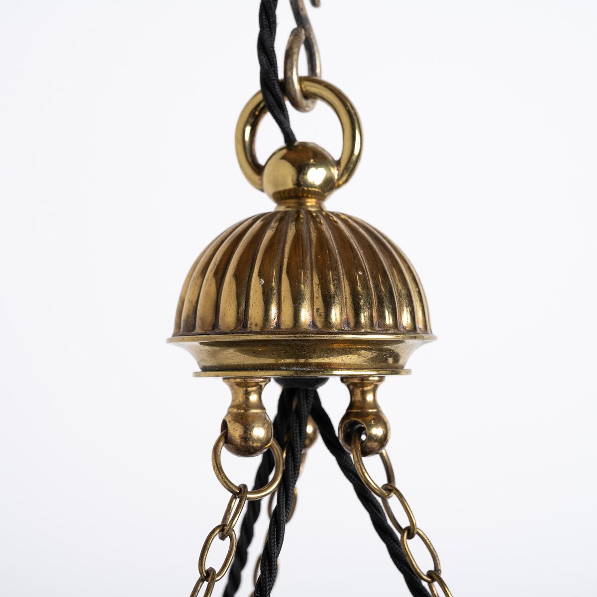 Antique Brass Ring Chandelier with Satin Opaline Glass Shades by GEC 7