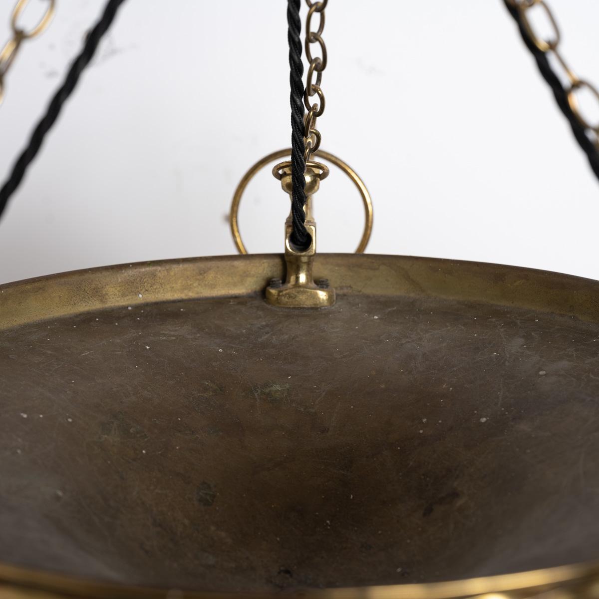 Antique Brass Ring Chandelier with Satin Opaline Glass Shades by GEC 11