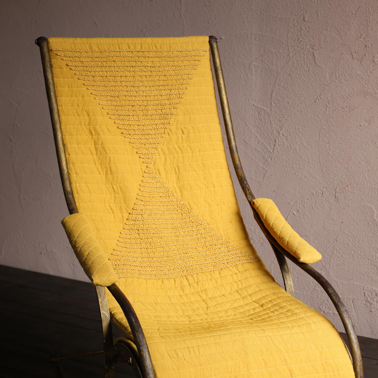Campaign Antique Brass Rocking Chair / Seat Cloth by Blue Tip Atelier