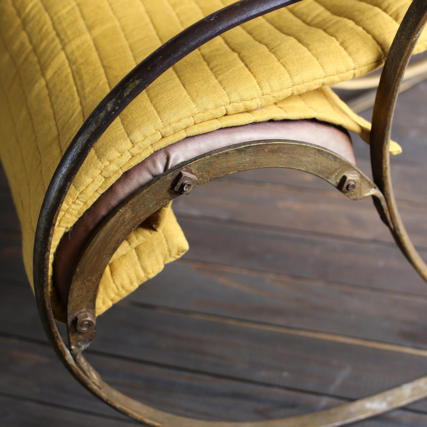 Swedish Antique Brass Rocking Chair / Seat Cloth by Blue Tip Atelier