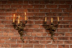 Antique Brass Rococo Revival Three-Light Wall Sconces
