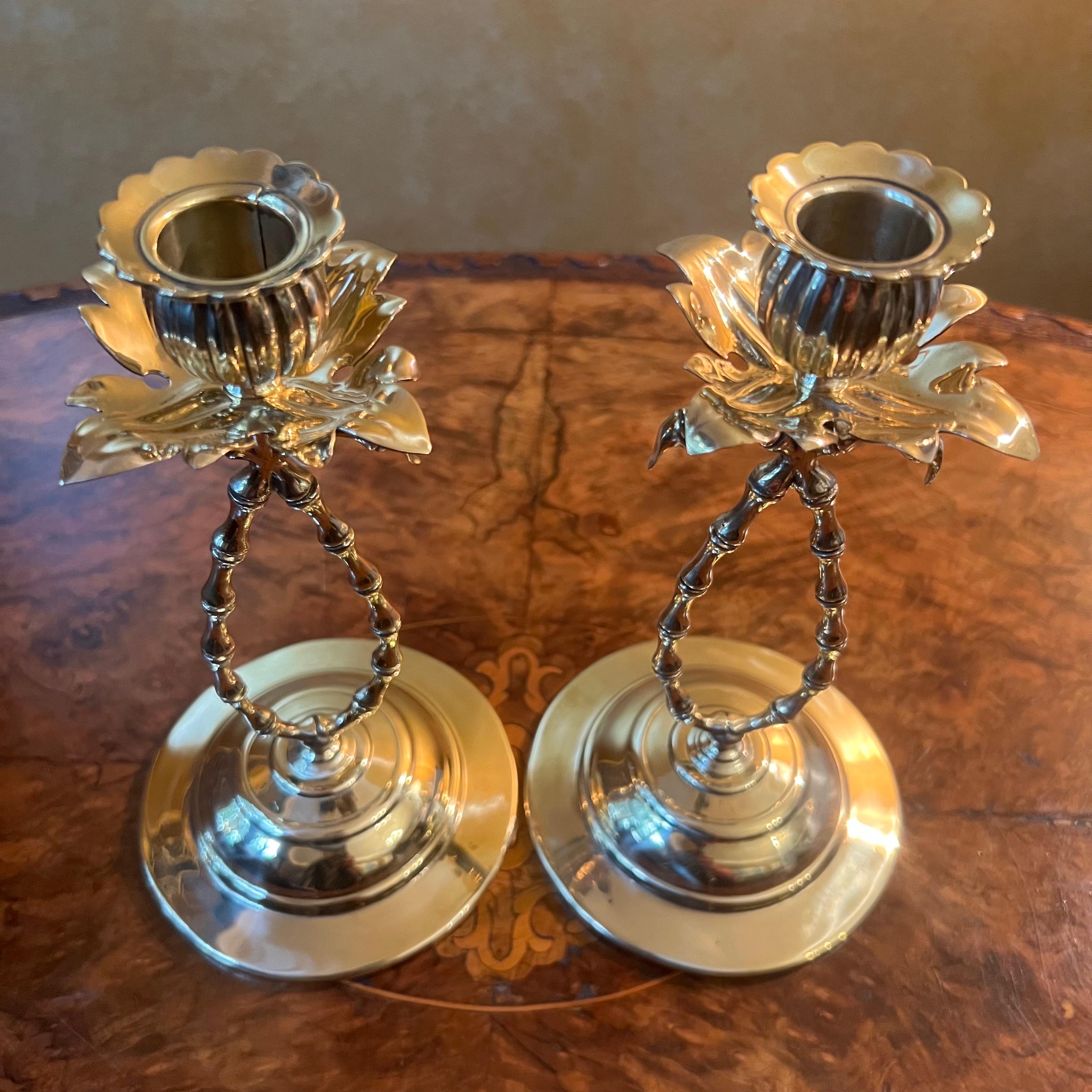 Antique Brass Rose Style Candlesticks Pair In Good Condition For Sale In EDENSOR PARK, NSW