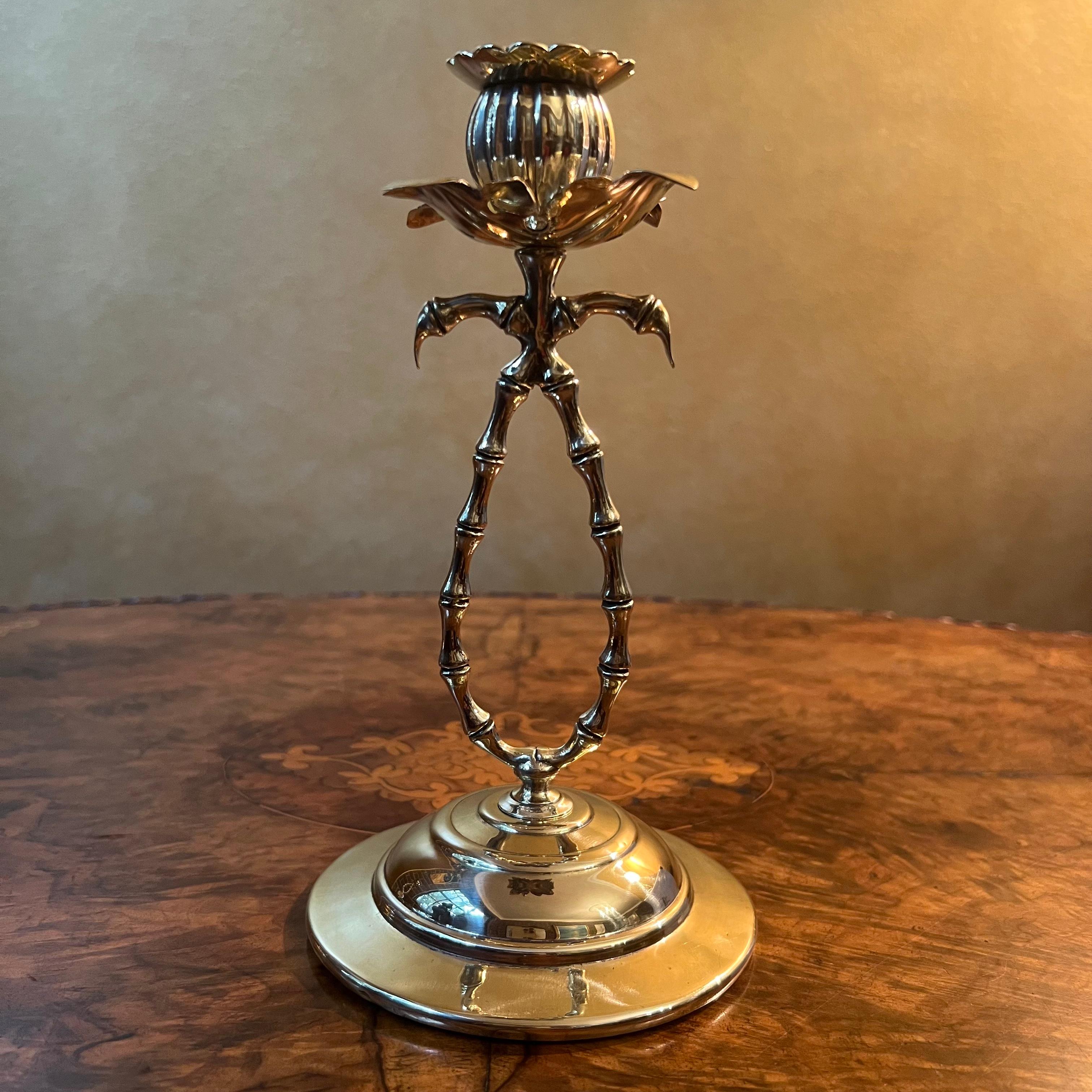 Antique Brass Rose Style Candlesticks Pair For Sale 1