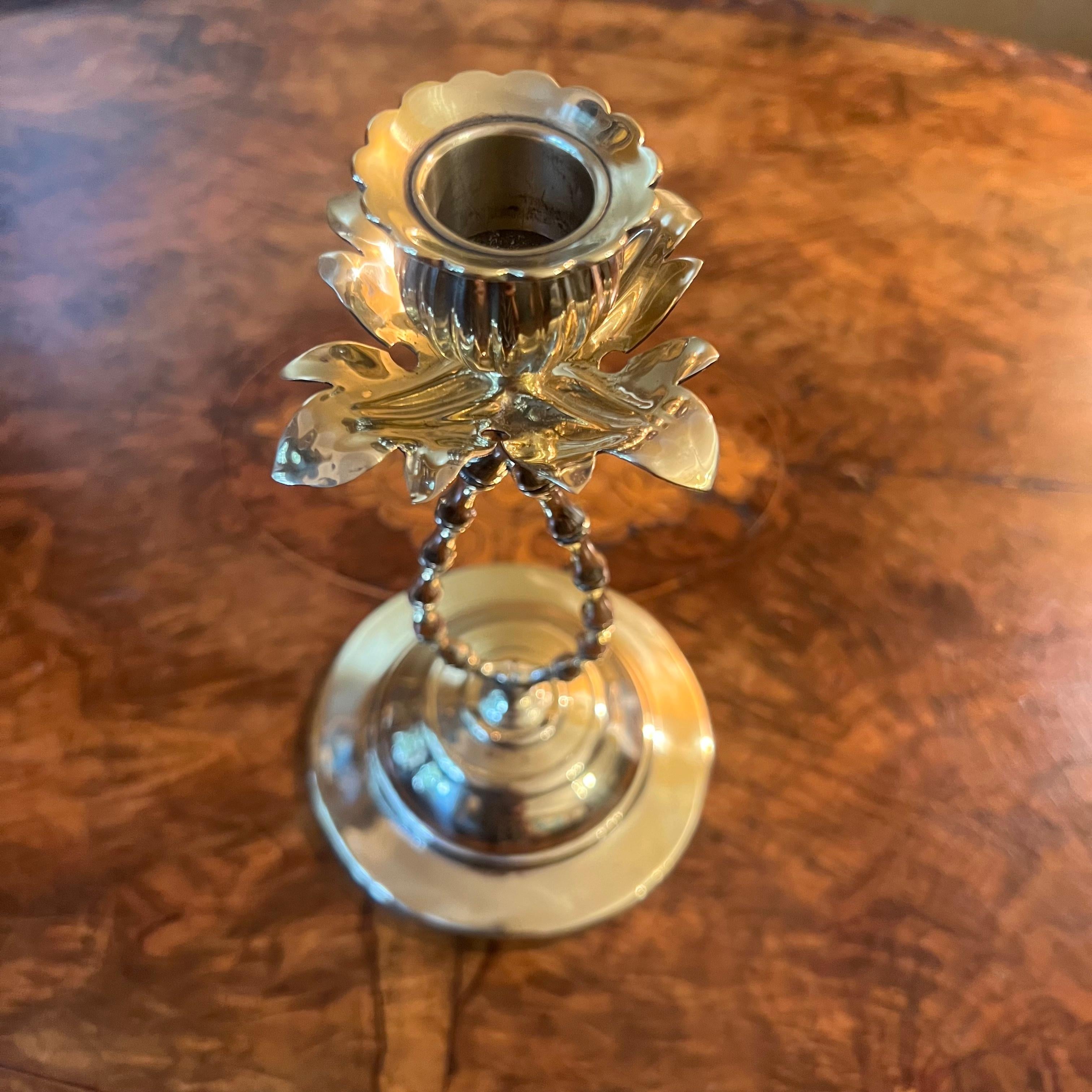 Antique Brass Rose Style Candlesticks Pair For Sale 2