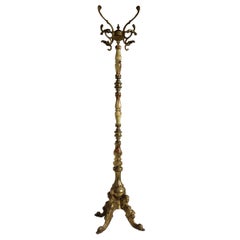 Antique Brass & Round Marble Italian Ornate Coat Rack Stand Hall Tree Vintage