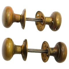 Antique Brass Round Passage Door Knobs Set of 2 England 1920s