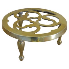 Antique Brass Round Shaped Trivet. English 19th Century