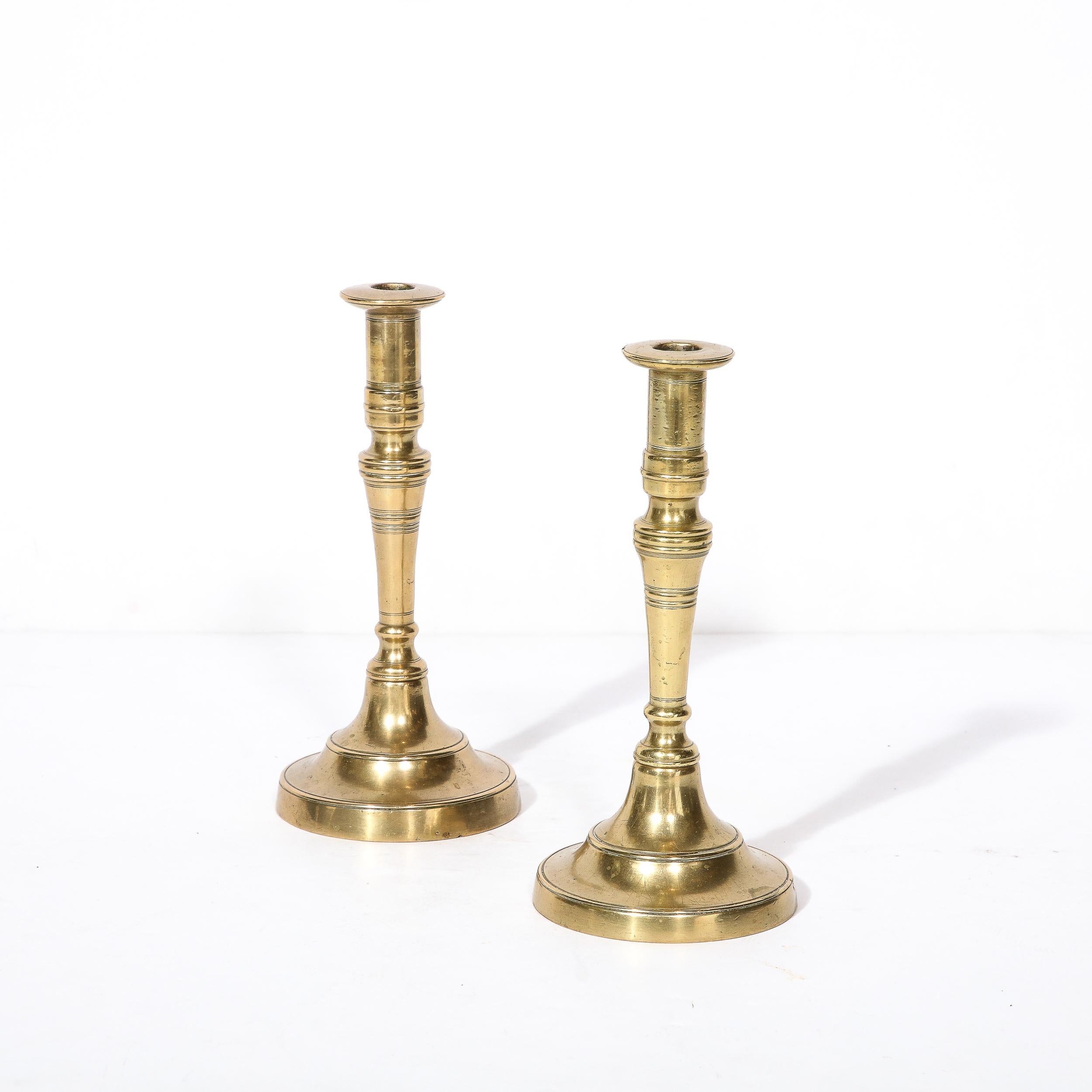 American Craftsman Antique Brass Sabbath Candle Holders For Sale