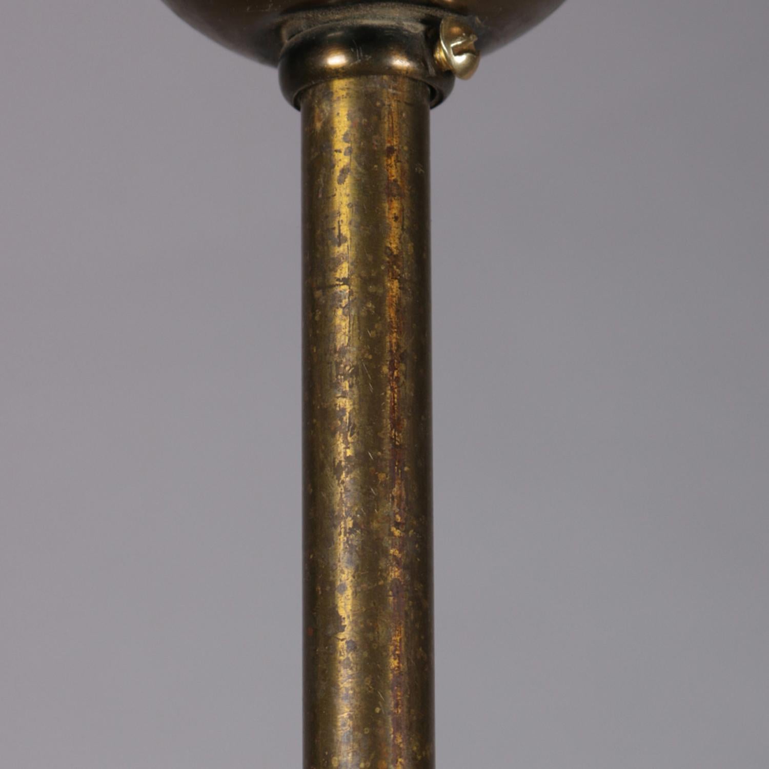 Antique Brass & Satin Glass 2-Light Scroll & Foliate Drop Chandelier, circa 1920 8