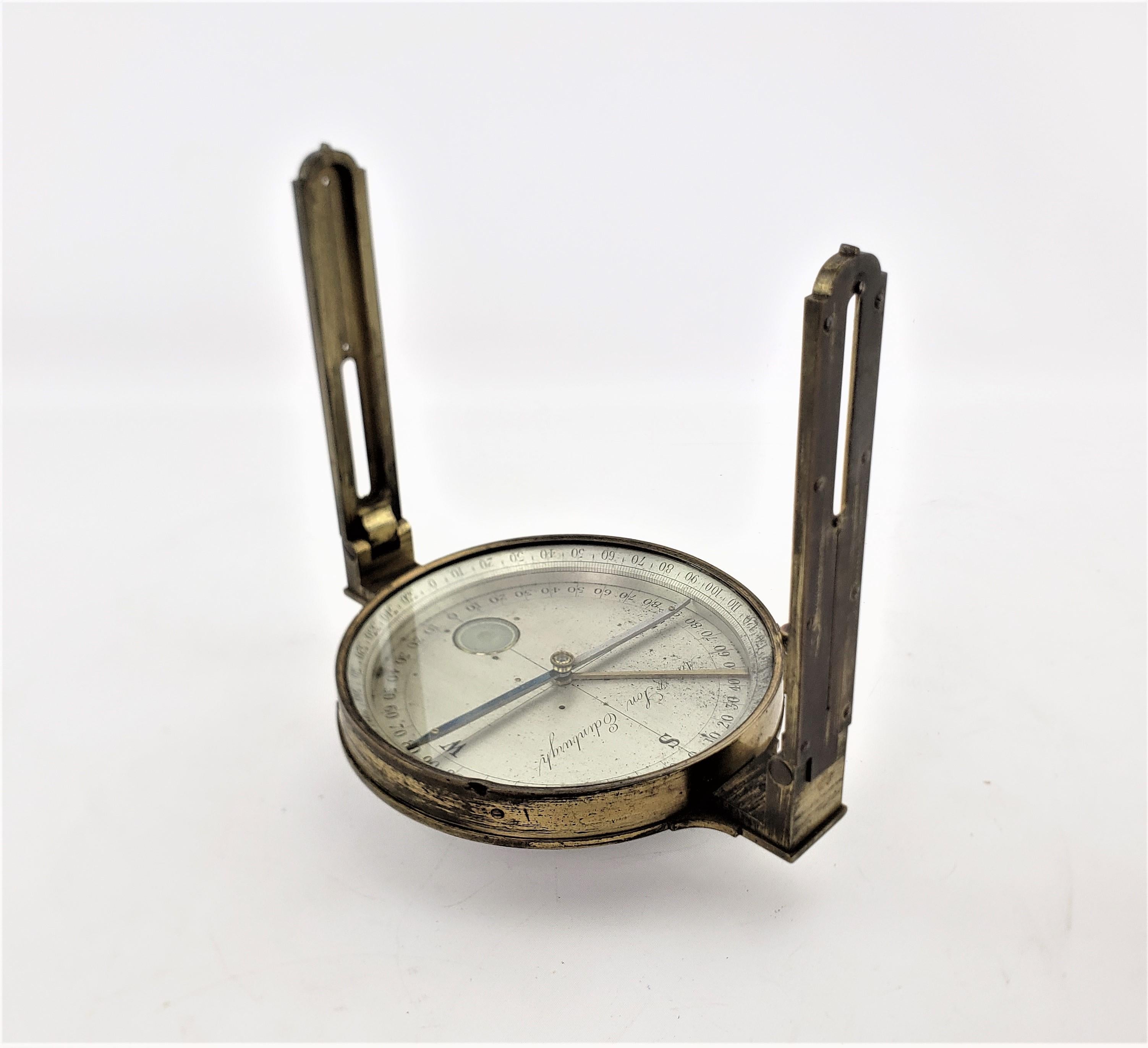Metal Antique Brass Scottish Surveyor's Compass in Fitted Wooden Box For Sale