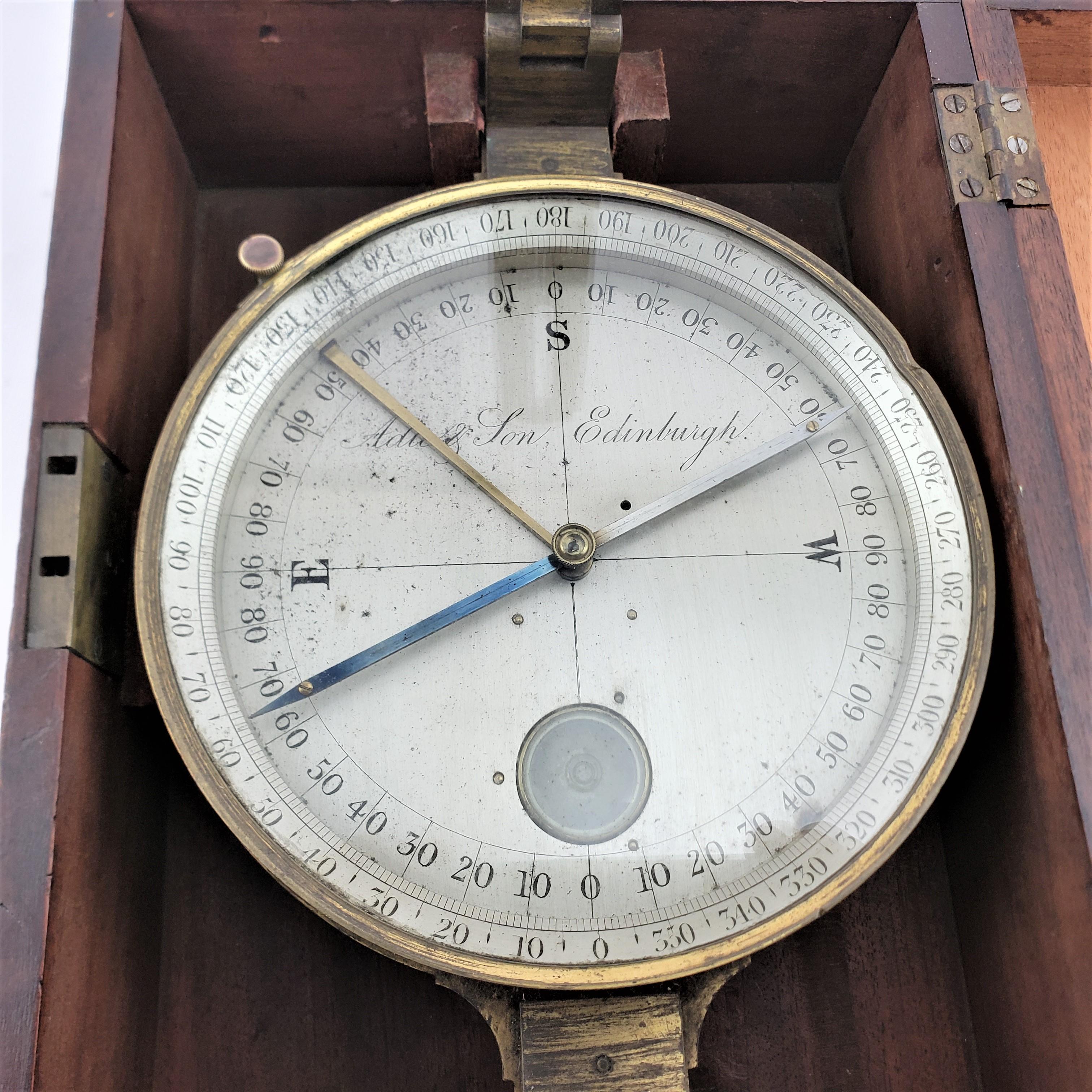 Victorian Antique Brass Scottish Surveyor's Compass in Fitted Wooden Box For Sale