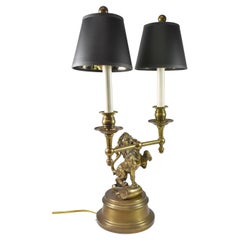 Antique Brass Sculptural Lion Figural Table Lamp