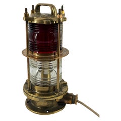 Retro Brass Ship Light, Red And Clear Fresnel Glasses, Fully Renovated