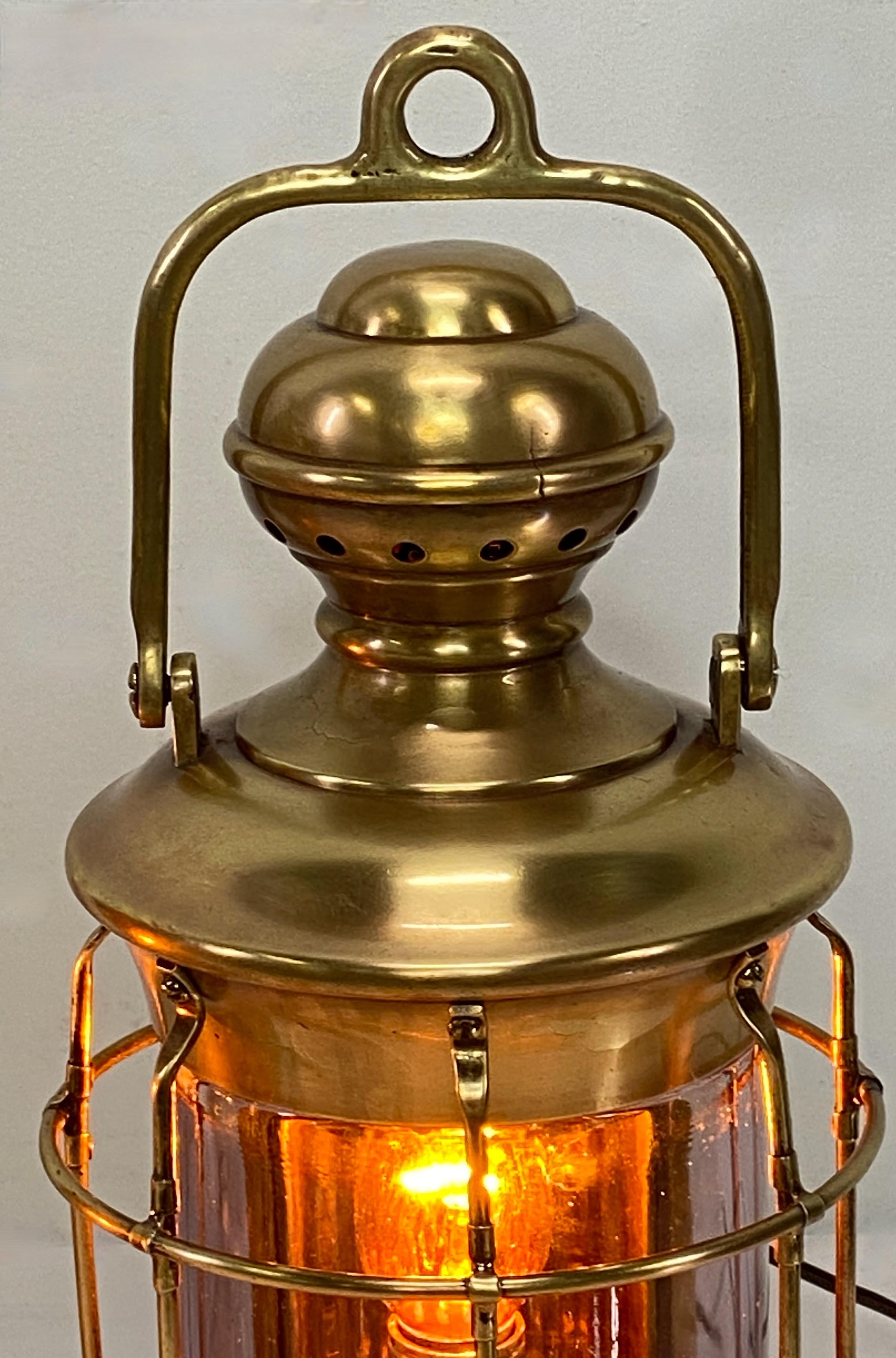 American Antique Brass Ships Lantern Lamp For Sale