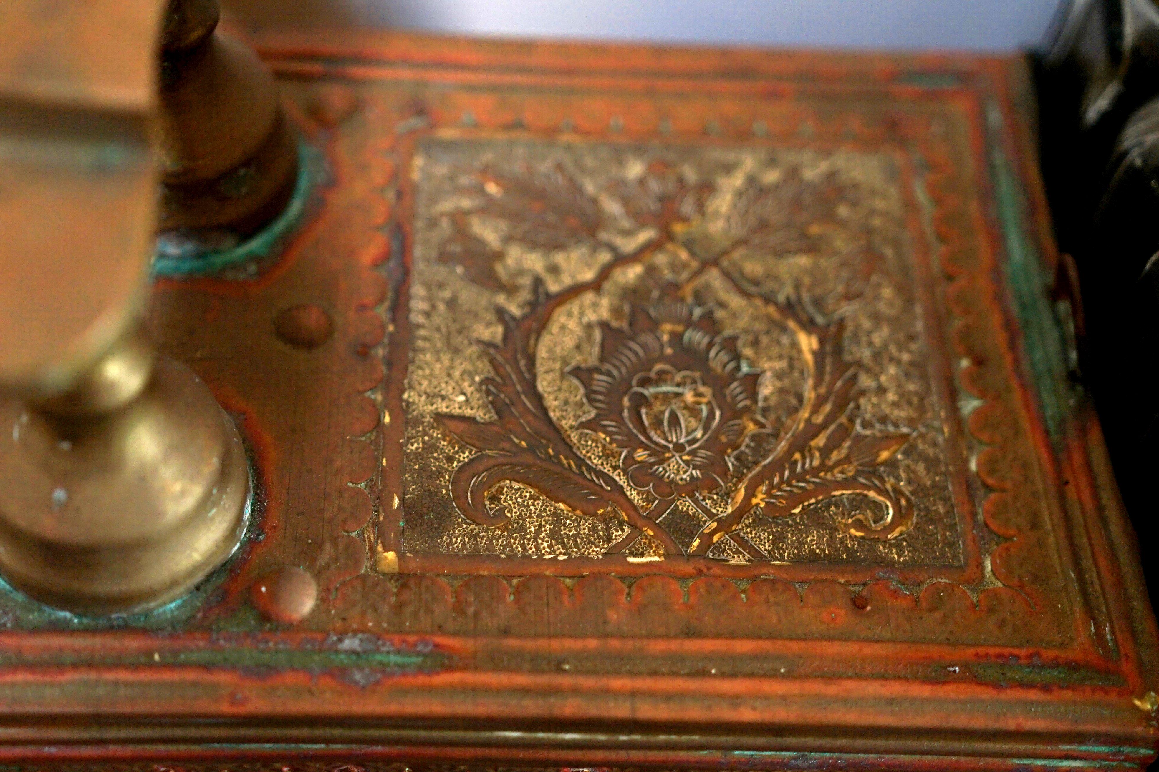 Antique Brass Shoe Shine Stand from Turkey with Accessories for stand For Sale 5