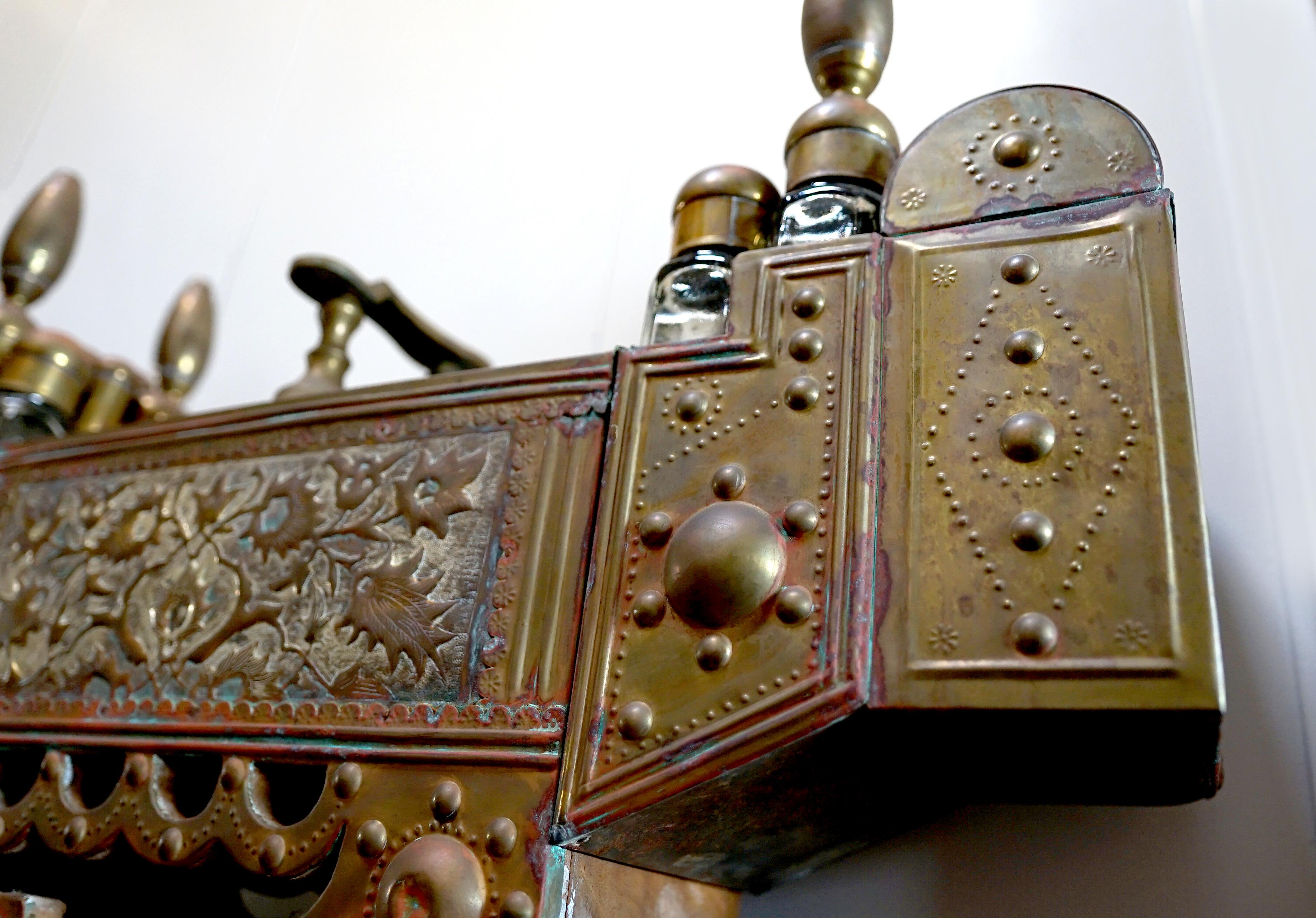 European Antique Brass Shoe Shine Stand from Turkey with Accessories for stand For Sale