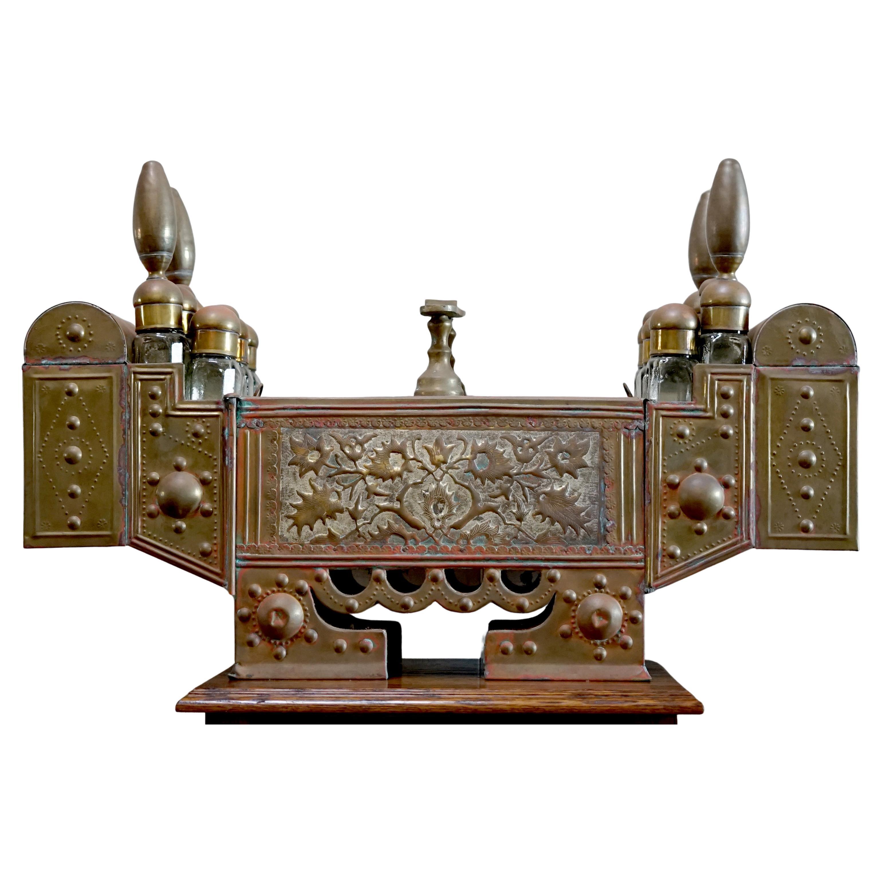 Antique Brass Shoe Shine Stand from Turkey with Accessories for stand