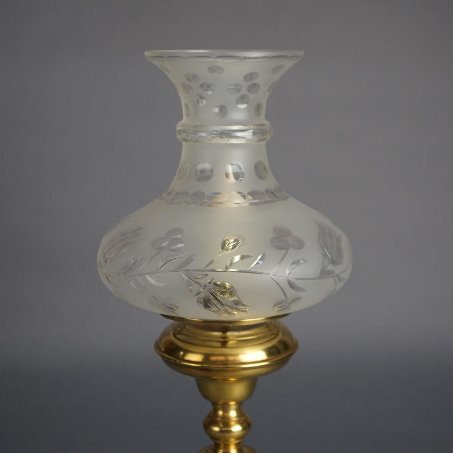 Lampe solaire ancienne en laiton avec abat-jour en verre taillé en Tam-O-Shanter et base en marbre C1840 en vente 1
