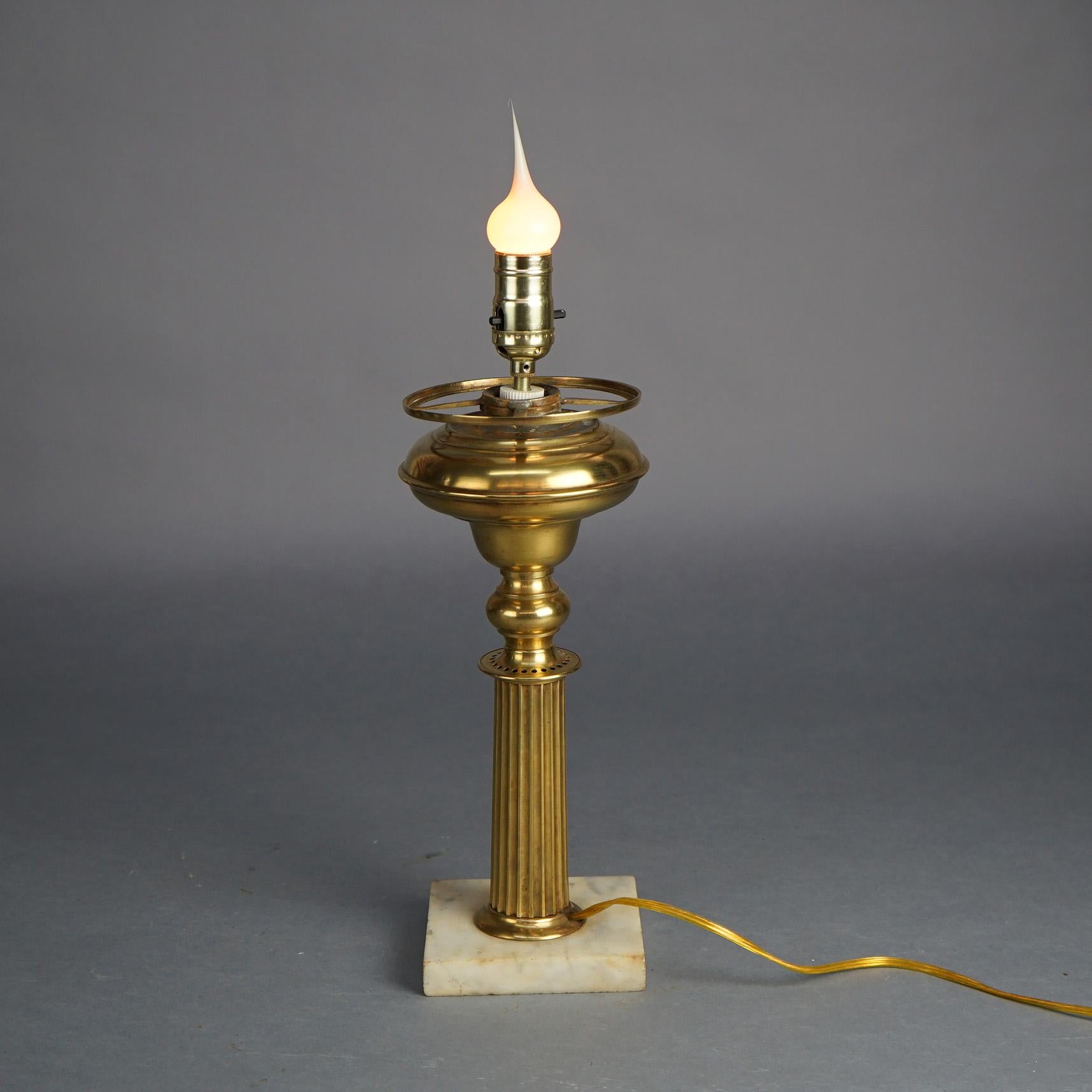 Antique Brass Solar Lamp with Tam-O-Shanter Cut Glass Shade & Marble Base C1840 For Sale 3