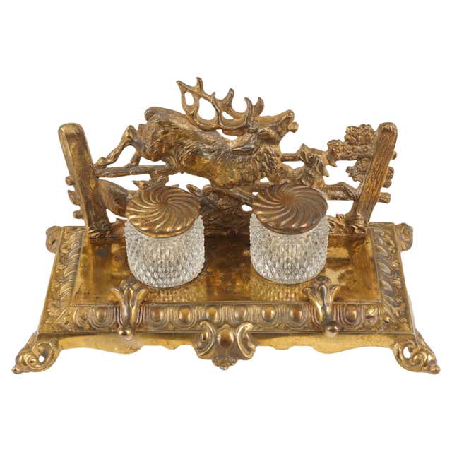 Antique Brass Double Inkwell, Scotland, 1900 For Sale at 1stDibs